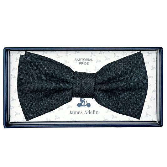 JAS7090B-1 JAMES ADELIN Mens Luxury Wool Blend Textured Check Weave Bow Tie in Charcoal