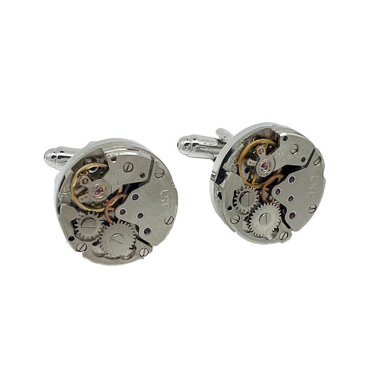 CU-30001 JAMES ADELIN Silver Gear Circular Cuff Links