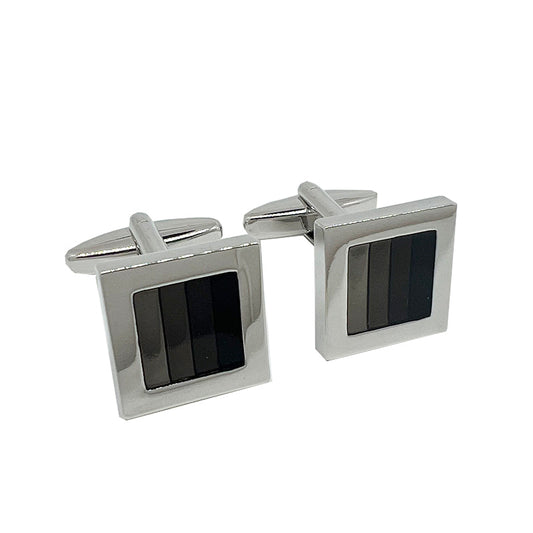 CU-31001 JAMES ADELIN Silver Shaded Black Square Cuff Links