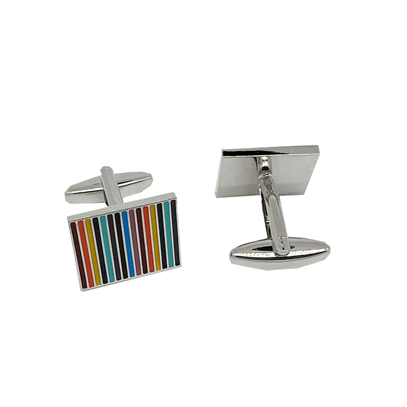 CU-31004 JAMES ADELIN Silver Rectangular Striped Cuff Links