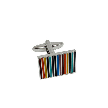 CU-31004 JAMES ADELIN Silver Rectangular Striped Cuff Links