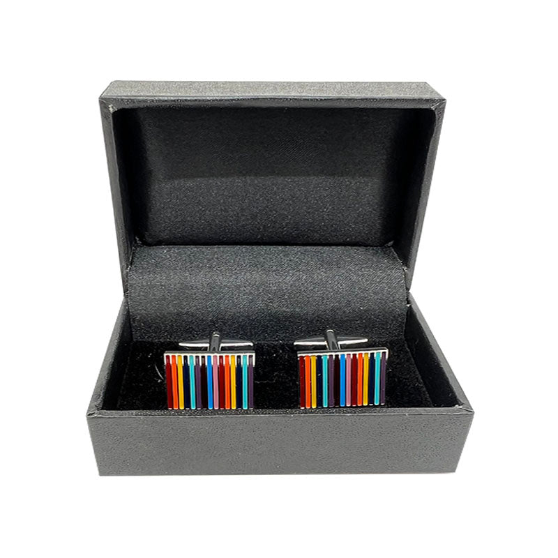 CU-31004 JAMES ADELIN Silver Rectangular Striped Cuff Links