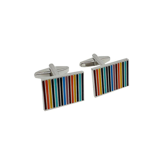 CU-31004 JAMES ADELIN Silver Rectangular Striped Cuff Links