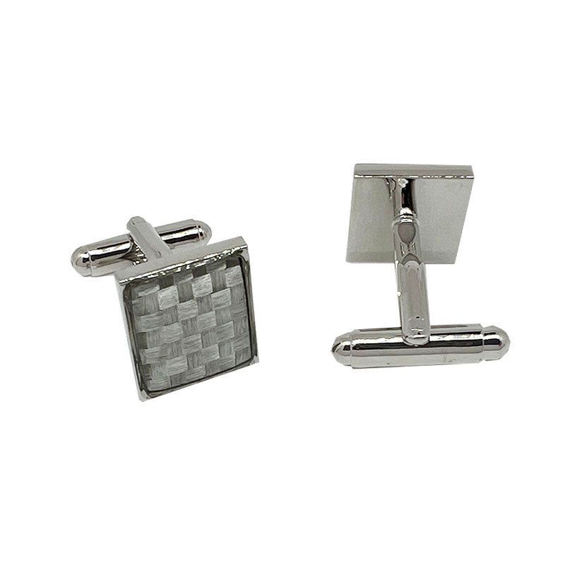 CU-31005 JAMES ADELIN Silver Square Silver Basket Weave Cuff Links