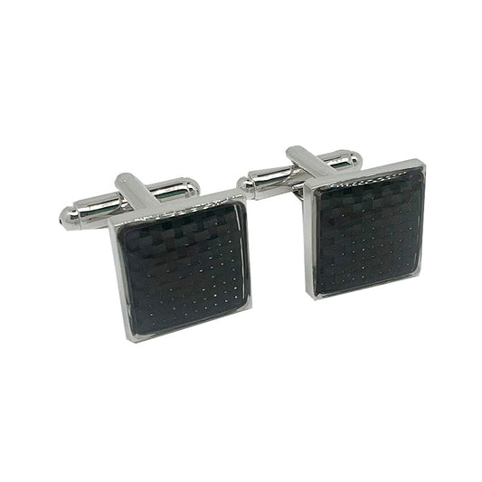 CU-31005 JAMES ADELIN Silver/Black Carbon Fibre Square Cuff Links