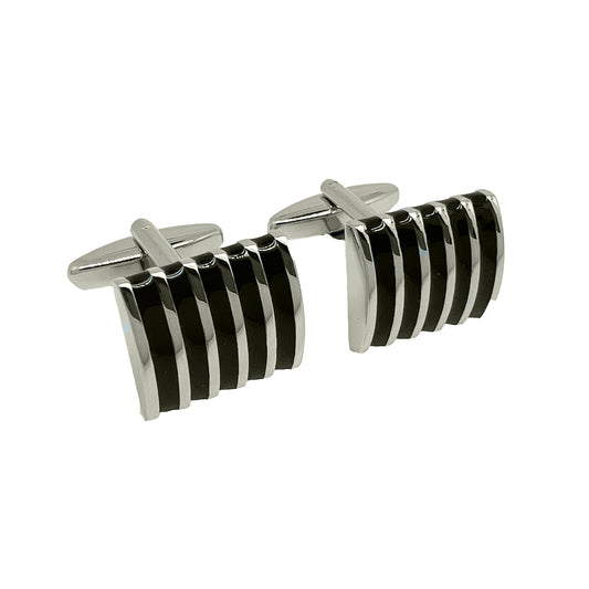 CU-31015 JAMES ADELIN Silver/Black Vertical Striped Rectangle Cuff Links