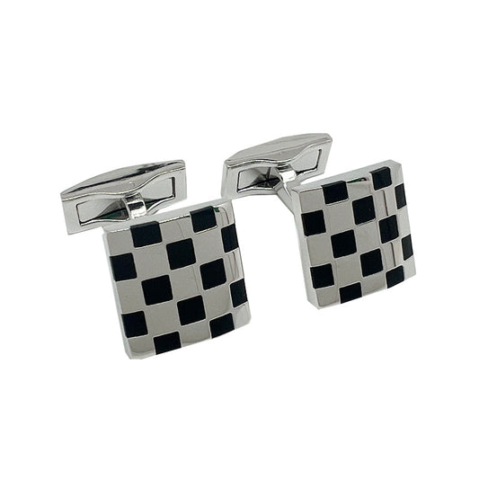 CU-31027 JAMES ADELIN Silver/Black Checkerboard Square Cuff Links