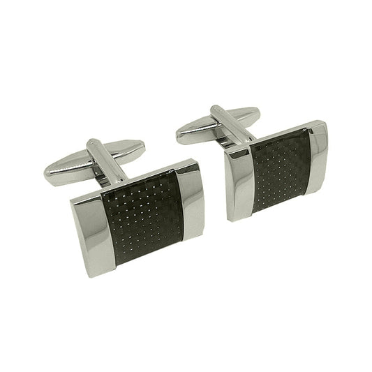 CU-31031 JAMES ADELIN Silver/Black Carbon Fibre Rectangle Cuff Links