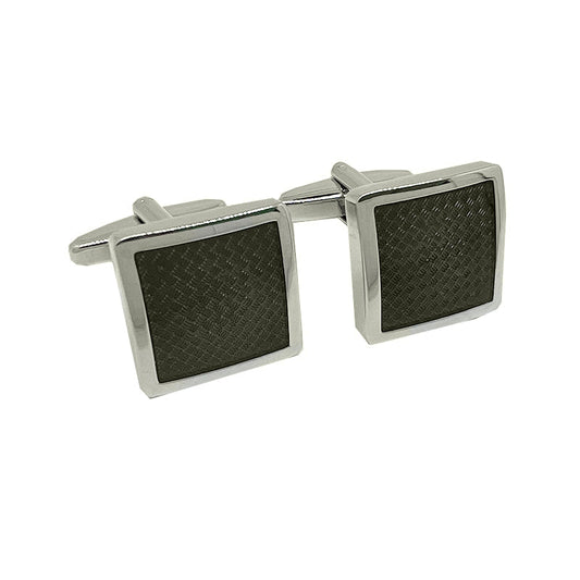 CU-31032 JAMES ADELIN Silver/Black Carbon Fibre Square Cuff Links