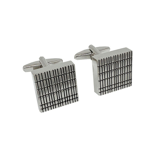 CU-31044 JAMES ADELIN Silver Square Grated Striped Cuff Links