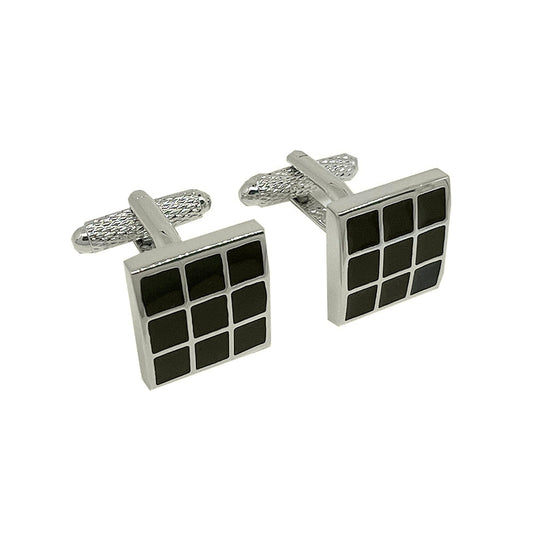 CU-31072 JAMES ADELIN Silver/Black Divided Squares Cuff Links