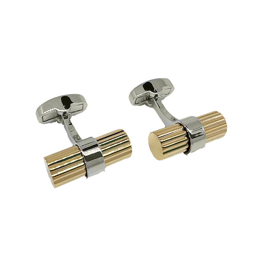 CU-32003 Gold JAMES ADELIN Silver/Gold Barrel Ribbed Cuff Links