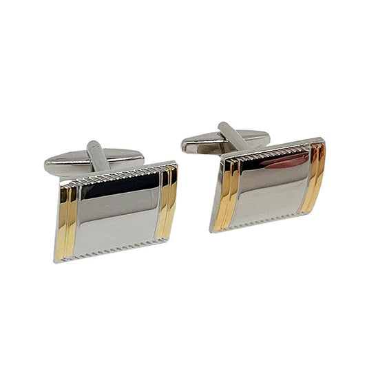 CU-32034 JAMES ADELIN Silver/Gold Striped Rectangle Cuff Links