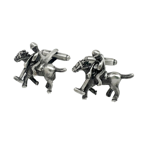 CU-35300 JAMES ADELIN Antique Silver Polo Player Cuff Links