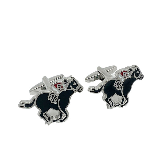 CU-35317 JAMES ADELIN Silver/Black Horse Racing Cuff Links