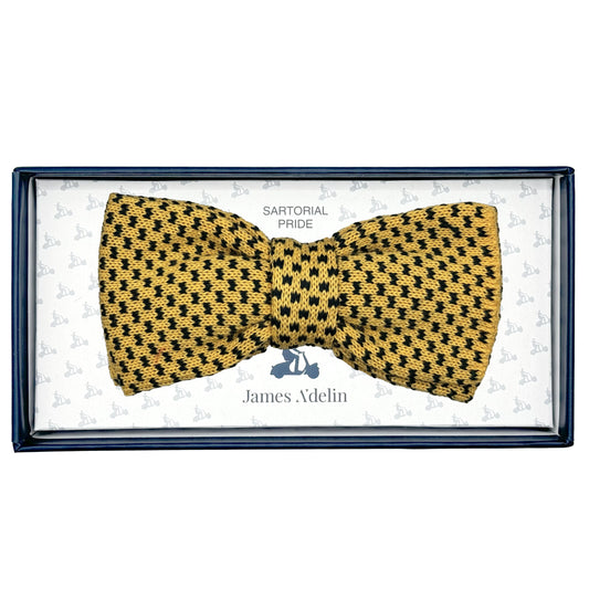 IT1110B-1 JACQUES MONCLEEF Luxury Mens Italian Mens Italian Birdseye Cotton Knitted Bow Tie in Gold