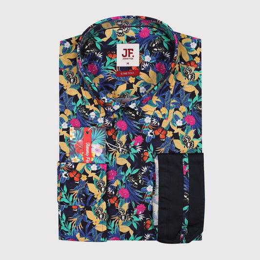 JF-JA2043 JIMMY FOX Floral Print Poplin Stretch Slim Fit L/S Shirt