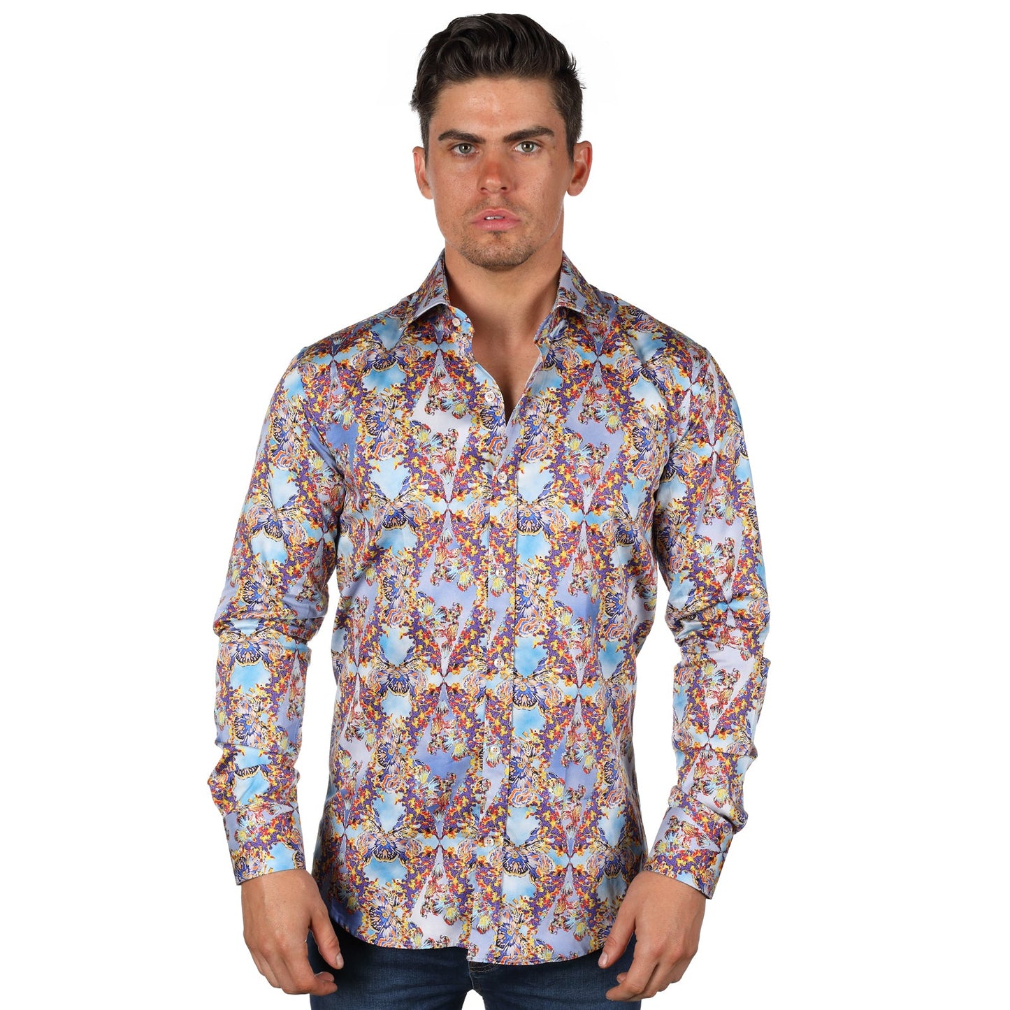 JF130 JIMMY FOX Psychedelic Print Slim Fit L/S Shirt