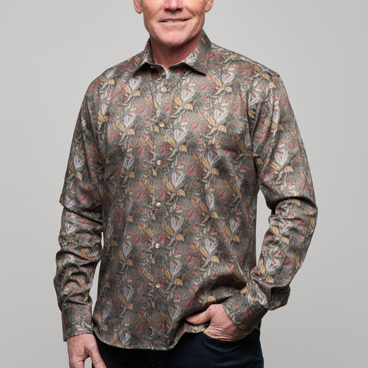 JF2306 JIMMY FOX Leaf Print Tailored Fit Long Sleeve Shirt