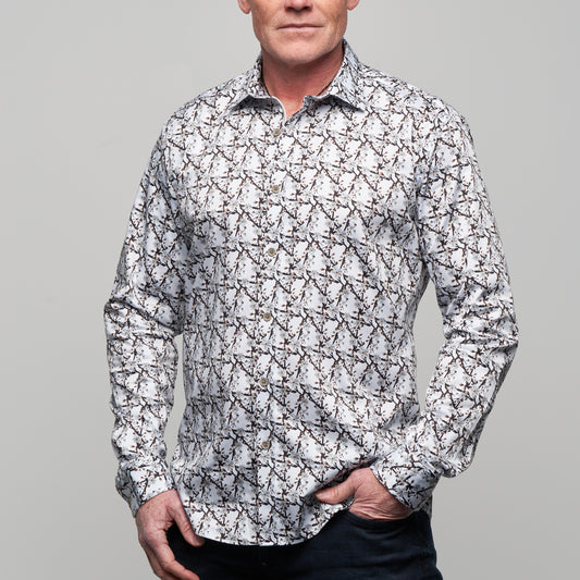 JF2312 JIMMY FOX Blossom Print Tailored Fit Long Sleeve Shirt