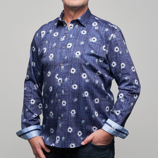 JF2313 JIMMY FOX Print Tailored Fit Long Sleeve Shirt