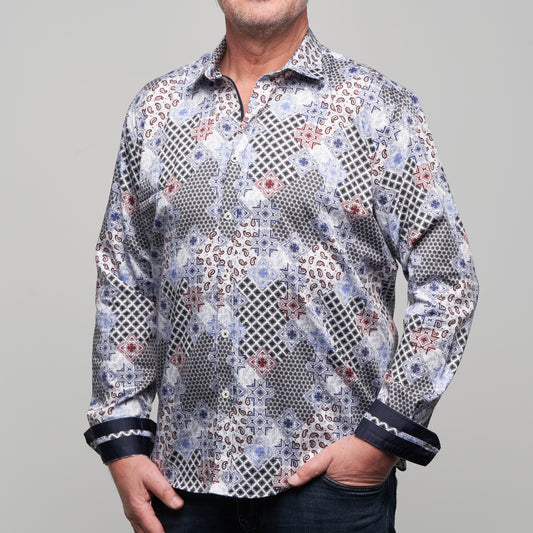 JF2316 JIMMY FOX Print Tailored Fit Long Sleeve Shirt