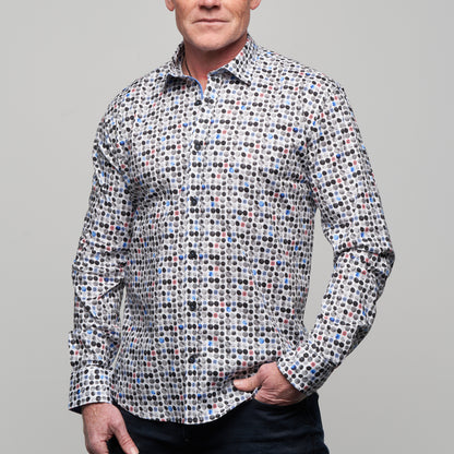 JF2319 JIMMY FOX Shaded Spotted Print Tailored Fit Long Sleeve Shirt