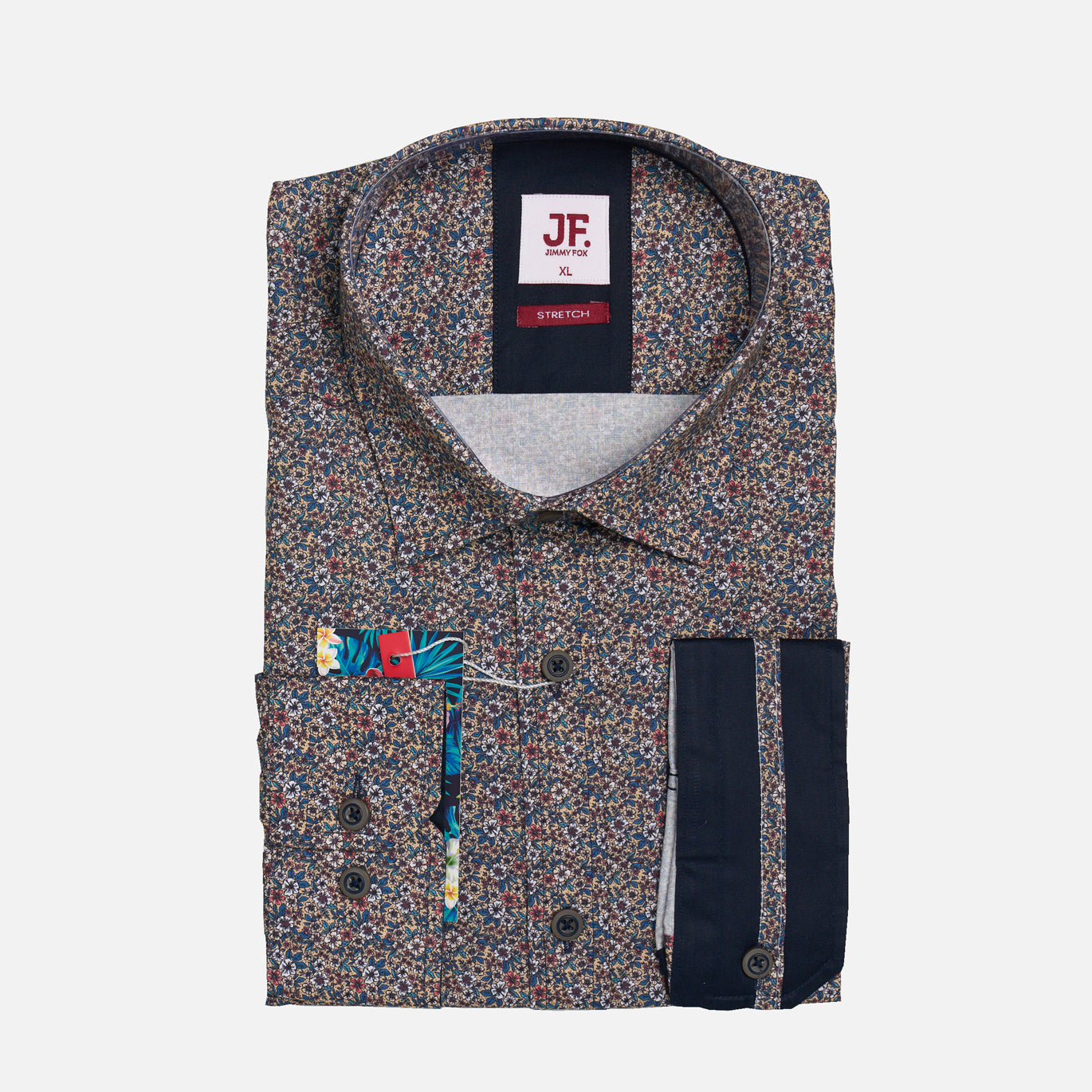 JF2324 JIMMY FOX Floral Print Tailored Fit Long Sleeve Shirt