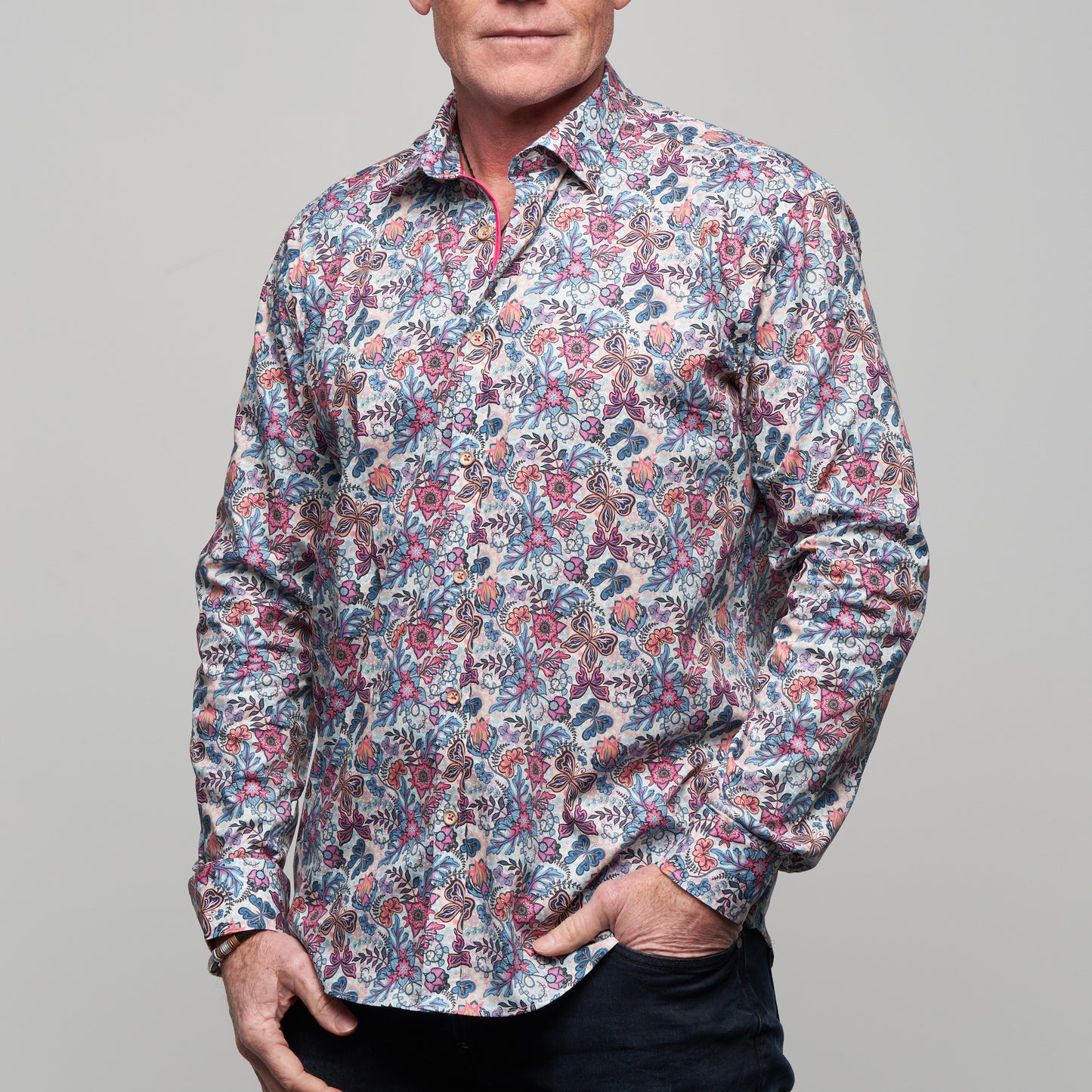 JF2327 JIMMY FOX Garden Print Tailored Fit Long Sleeve Shirt