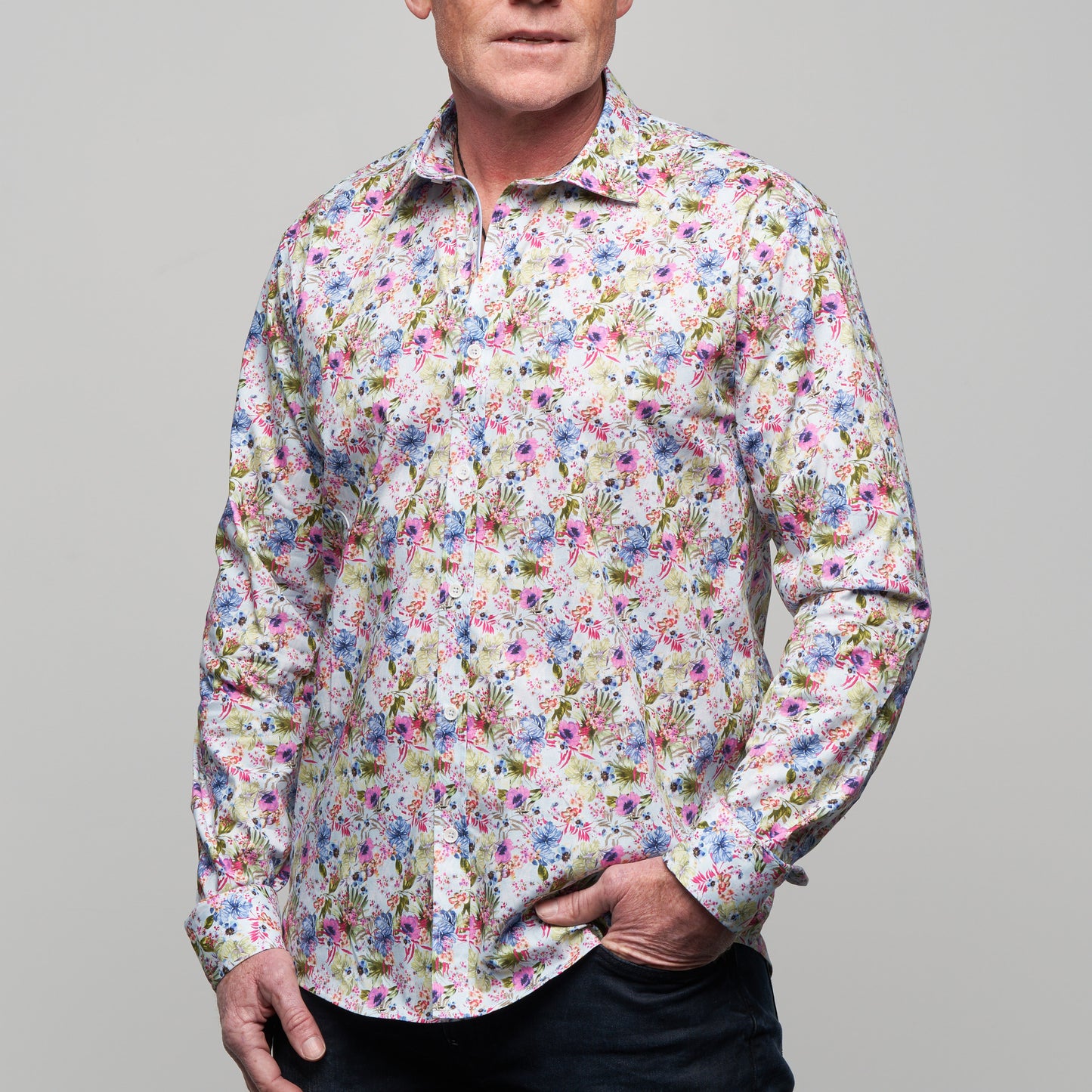 JF2330 JIMMY FOX Floral Print Tailored Fit Long Sleeve Shirt