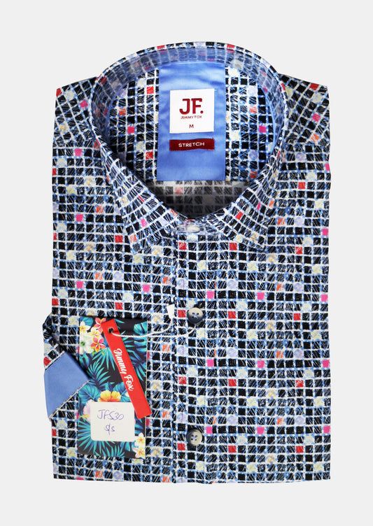 JF530A JIMMY FOX Multi Coloured Check Tailored Fit Short Sleeve Shirt