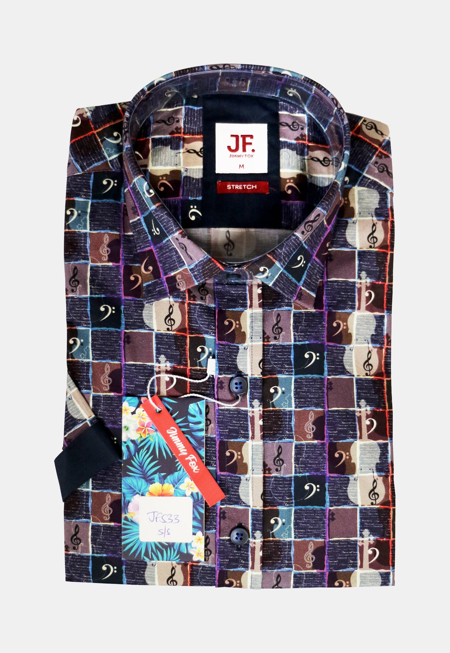 JF533A JIMMY FOX Multi Coloured Music Print Tailored Fit Short Sleeve Shirt