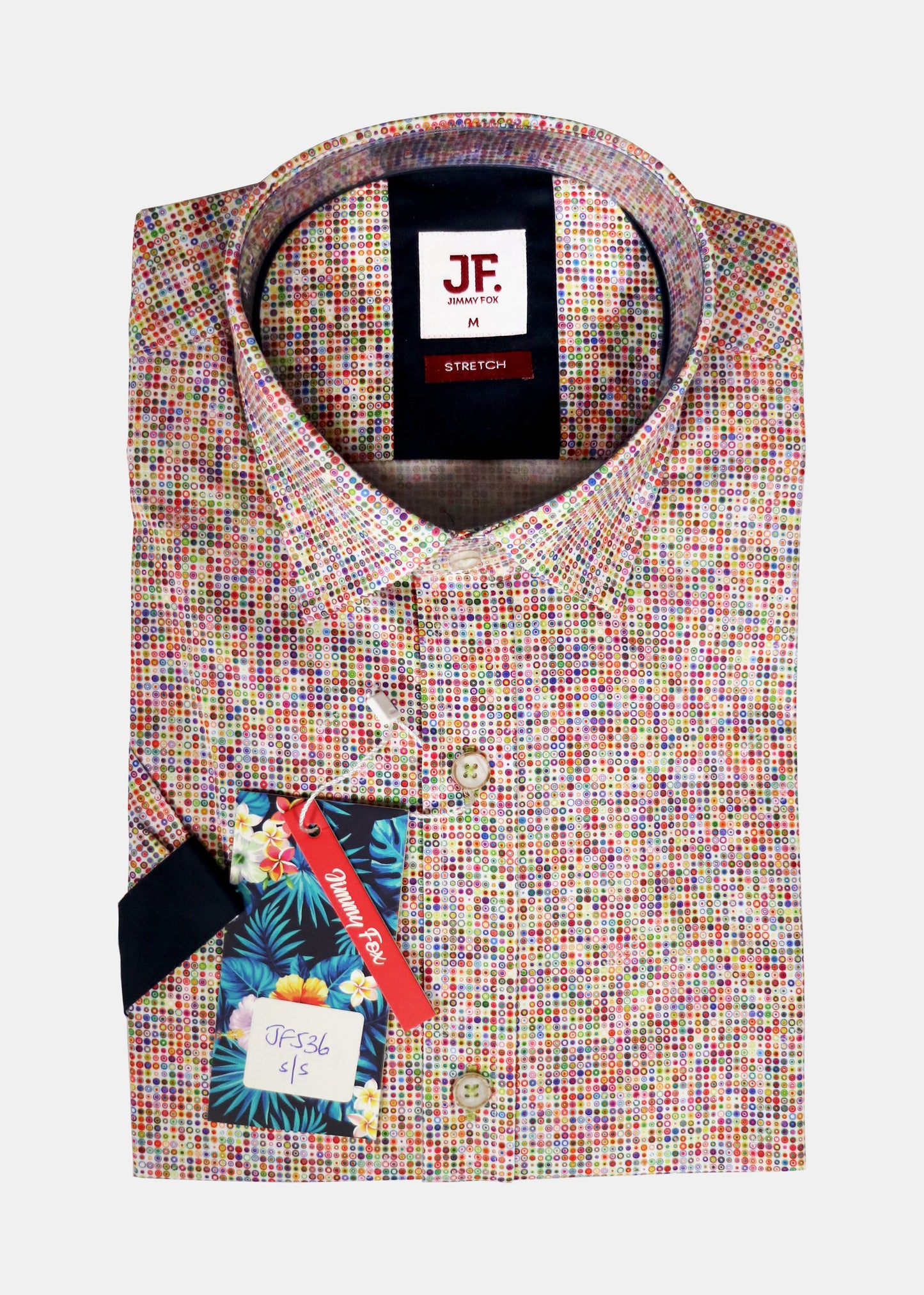 JF536A JIMMY FOX Multi Coloured Circled Print Tailored Fit Short Sleeve Shirt