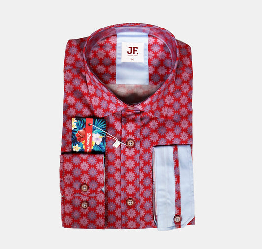 JF538A JIMMY FOX Red Star Print Tailored Fit Long Sleeve Shirt