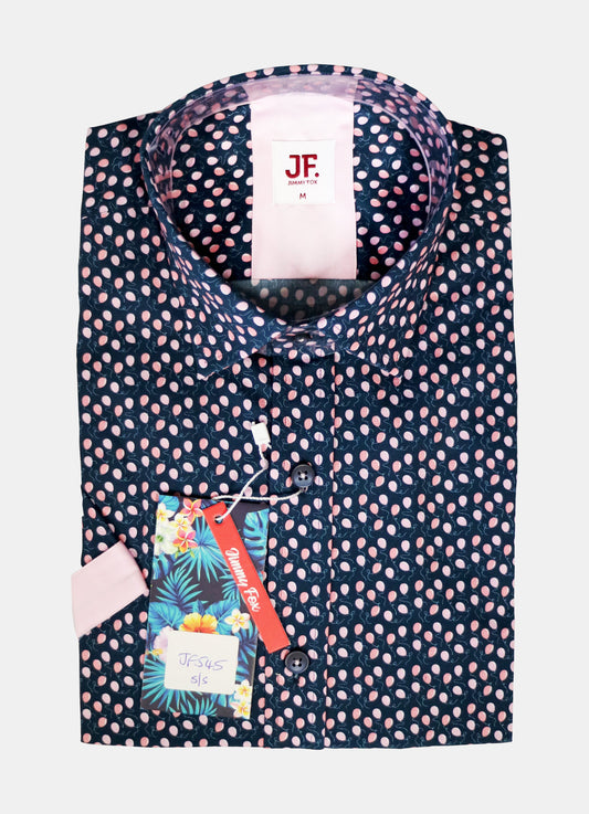 JF545A JIMMY FOX Navy Mini Balloons Print Tailored Fit Short Sleeve Shirt