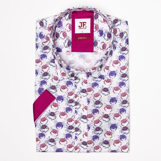 JF544 JIMMY FOX Crab Print Tailored Fit Short Sleeve Shirt