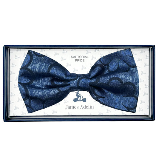 MC8040B-1 MAITRE CHEMISE ITALY Italian Luxury Mens Silk Geometric Weave Pre-Tied Bow Tie in Slate Blue