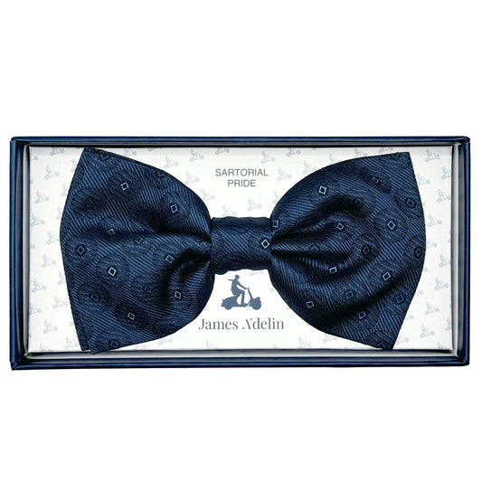 MC8140B-1 MAITRE CHEMISE ITALY Italian Mens Silk Diagonal Twill Geometric Weave Pre-Tied Bow Tie in Blue