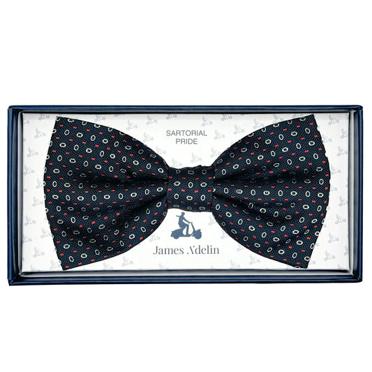 MC8150B-1 MAITRE CHEMISE ITALY Italian Mens Silk Geometric Weave Pre-Tied Bow Tie in Navy