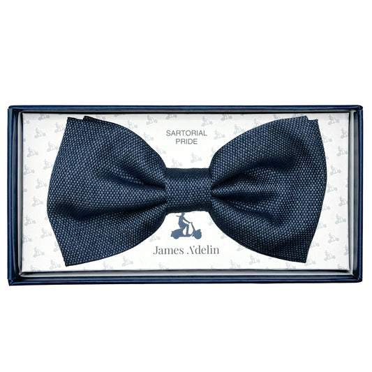 MC8190B-1 MAITRE CHEMISE ITALY Italian Luxury Mens Silk Textured Weave Pre-Tied Bow Tie in Slate Blue