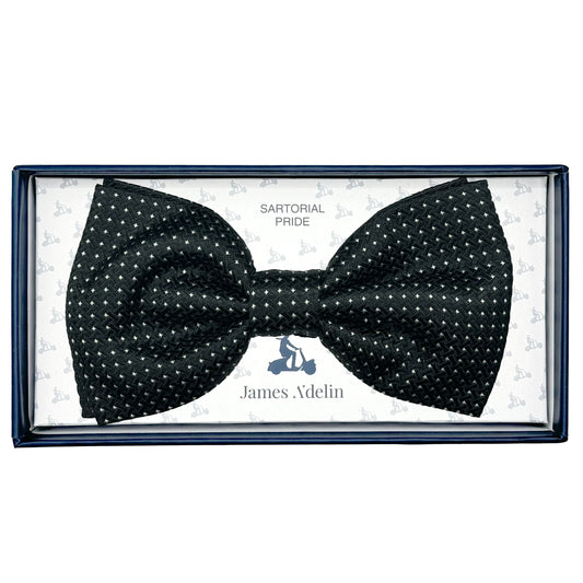 MC8230B-1 MAITRE CHEMISE ITALY Italian Luxury Mens Silk Textured Mini Spotted Weave Pre-Tied Bow Tie in Black