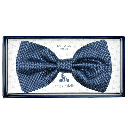 MC8240B-1 MAITRE CHEMISE ITALY Italian Luxury Mens Silk Subtle Textured Weave Pre-Tied Bow Tie in Slate Blue