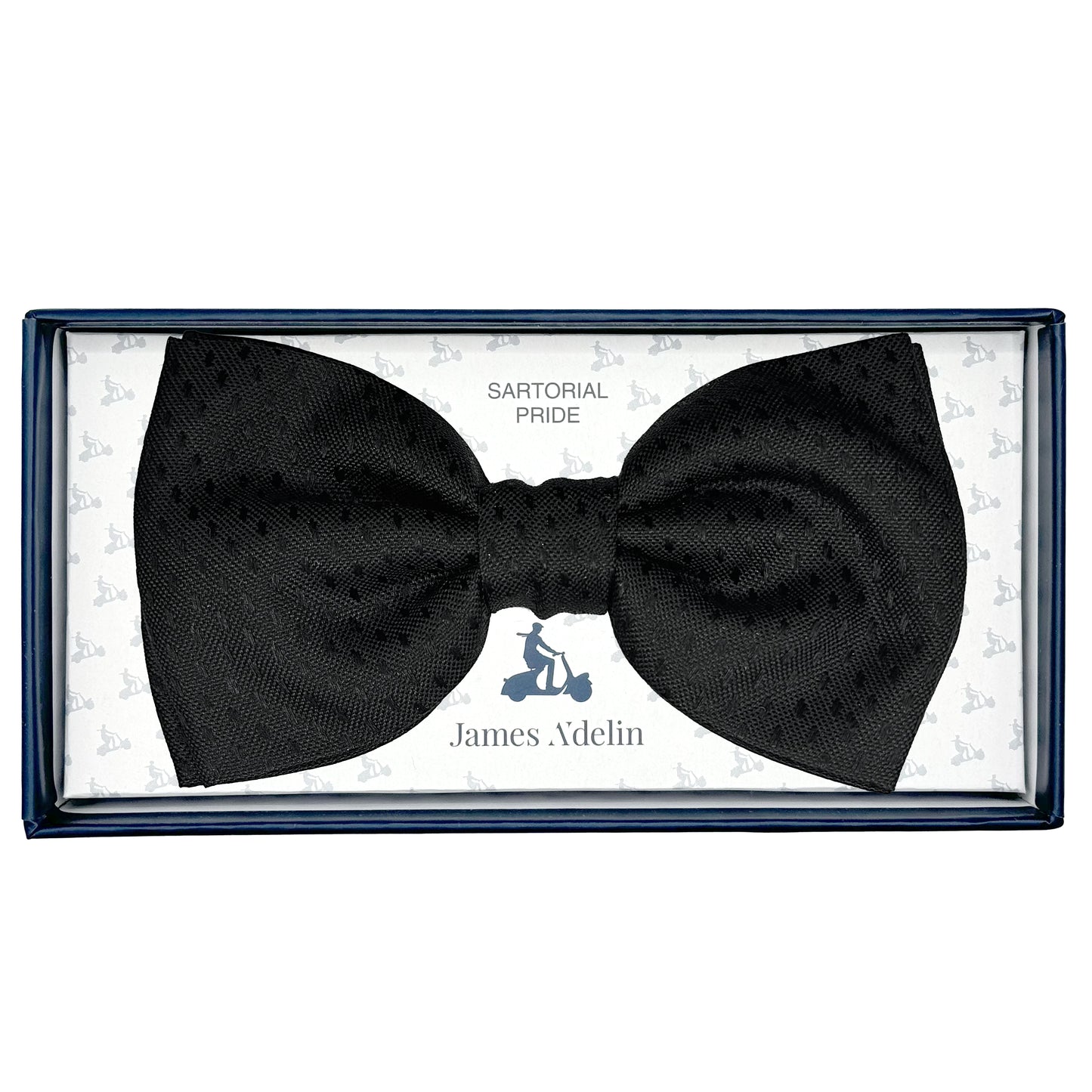 MC8250B-1 MAITRE CHEMISE ITALY Italian Luxury Mens Silk Textured Tonal Spotted Weave Pre-Tied Bow Tie in Black