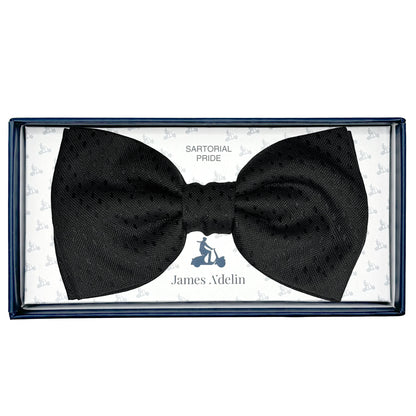 MC8250B-1 MAITRE CHEMISE ITALY Italian Luxury Mens Silk Textured Tonal Spotted Weave Pre-Tied Bow Tie in Black