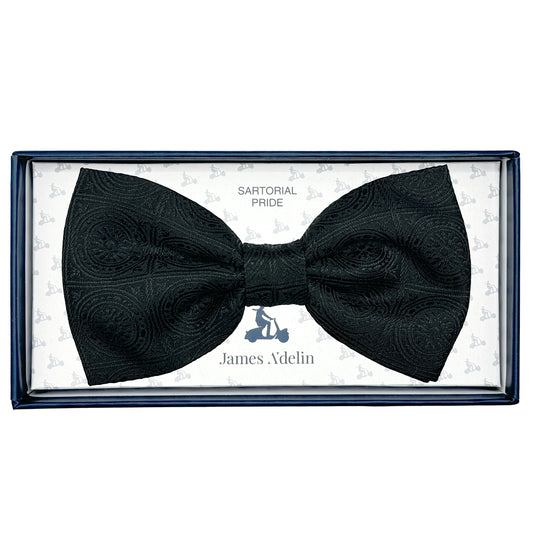 MC8270B-1 MAITRE CHEMISE ITALY Italian Luxury Mens Silk Tonal Geometric Weave Pre-Tied Bow Tie in Black