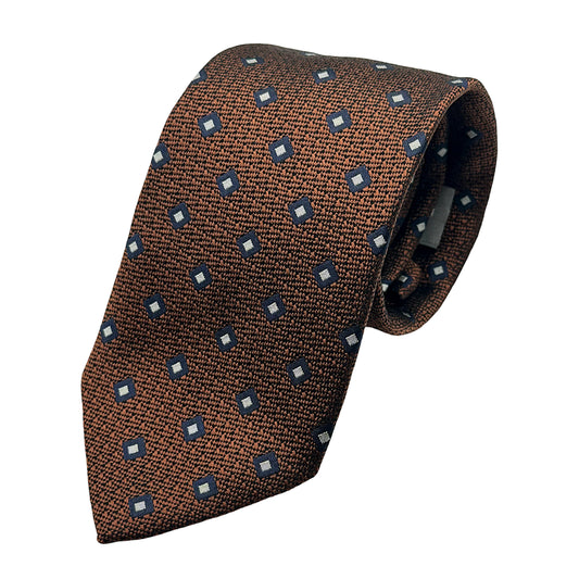 MC8090T-3 MAITRE CHEMISE ITALY Italian Mens Silk Textured Geometric Weave Neck Tie in Brown