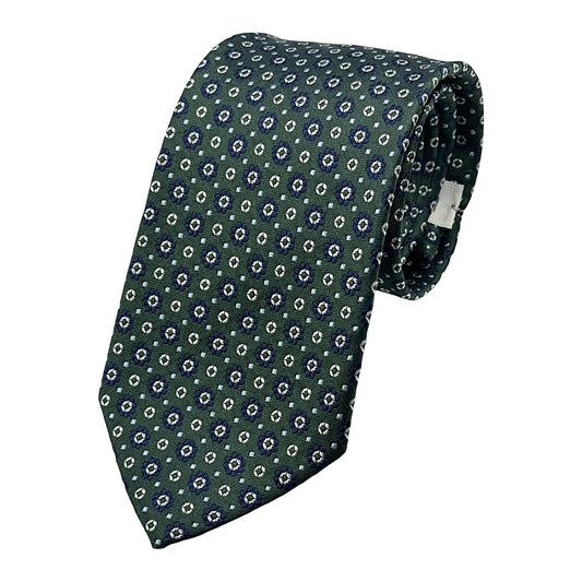 MC8100T-3 MAITRE CHEMISE ITALY Italian Mens Silk Satin Geometric Weave Neck Ties in Green