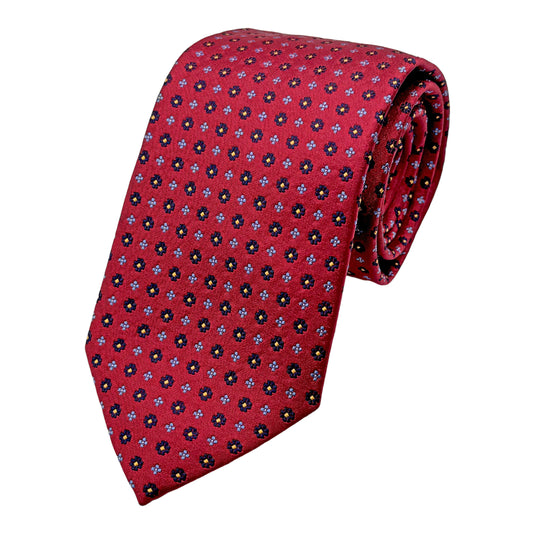 MC8180T-1 MAITRE CHEMISE ITALY Italian Mens Silk Satin Geometric Weave Neck Tie in Burgundy