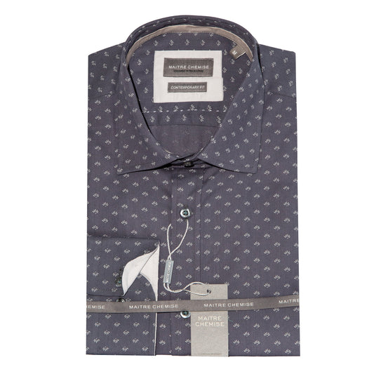 MC410 MAITRE CHEMISE Long Sleeve Paw French Print Grey Shirt