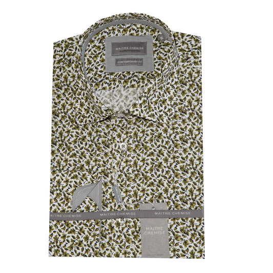 MC110 MAITRE CHEMISE Long Sleeve Mini Floral Print Green Shirt